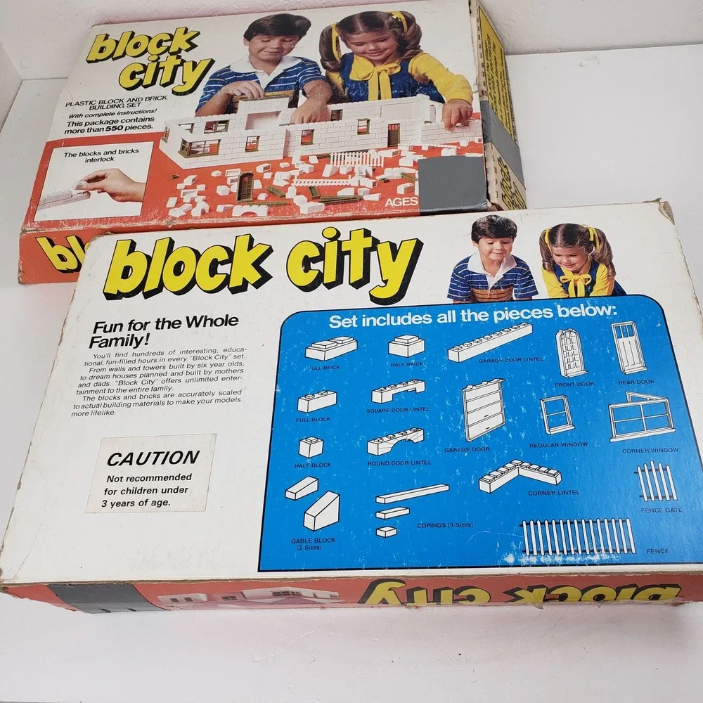 2 Boxes Vintage Block City B-1000 The Villager Plastic Building Sets Uncounted